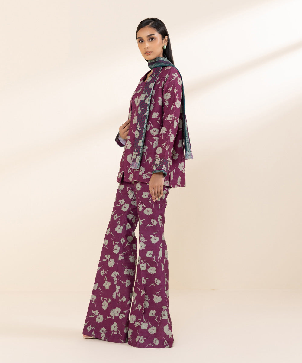 Women's Unstitched Khaddar Purple Printed Shirt