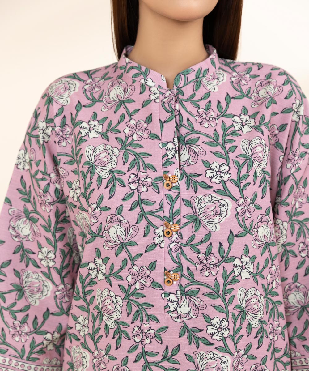 Women's Unstitched Khaddar Pink Printed Shirt