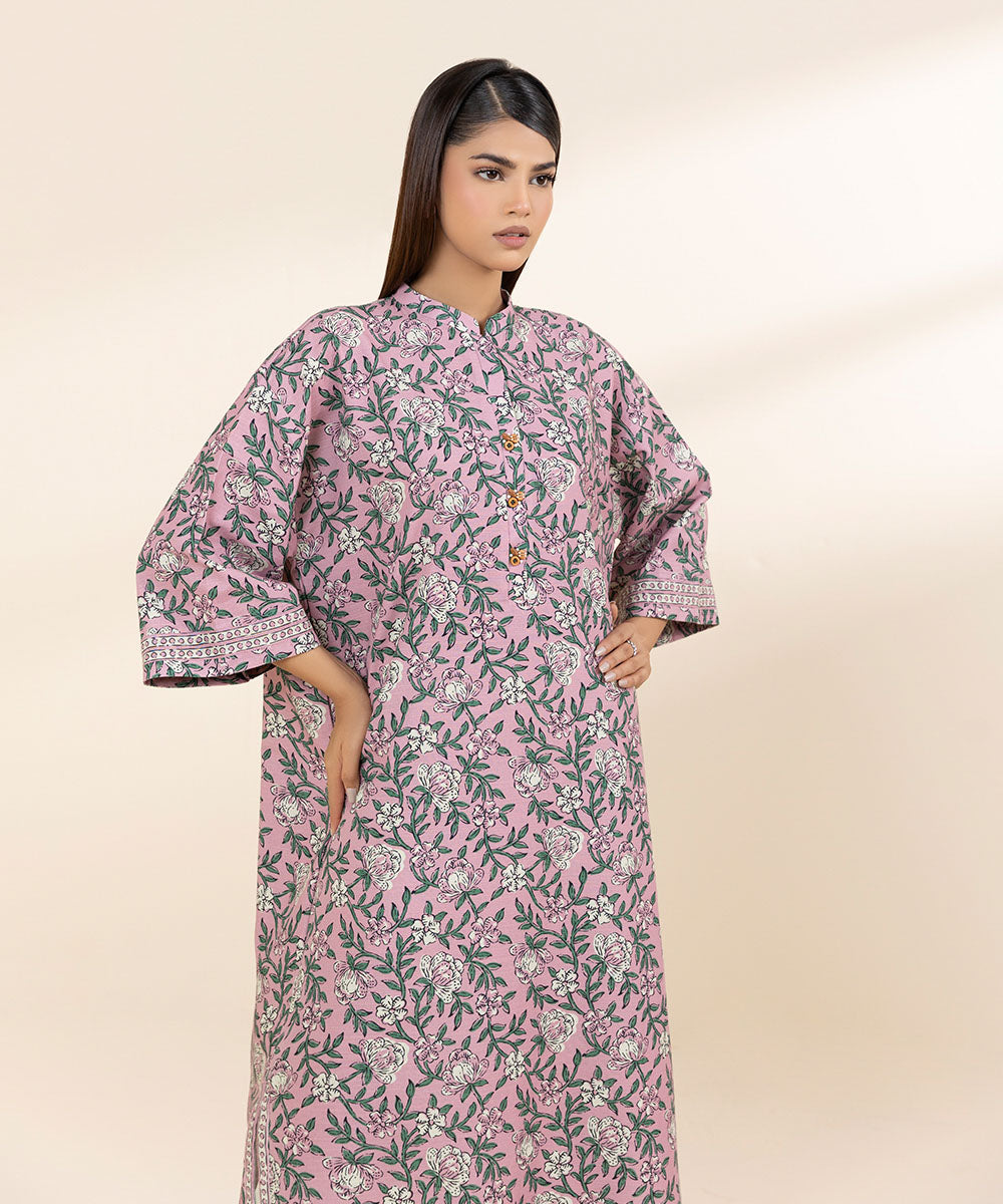 Women's Unstitched Khaddar Pink Printed Shirt