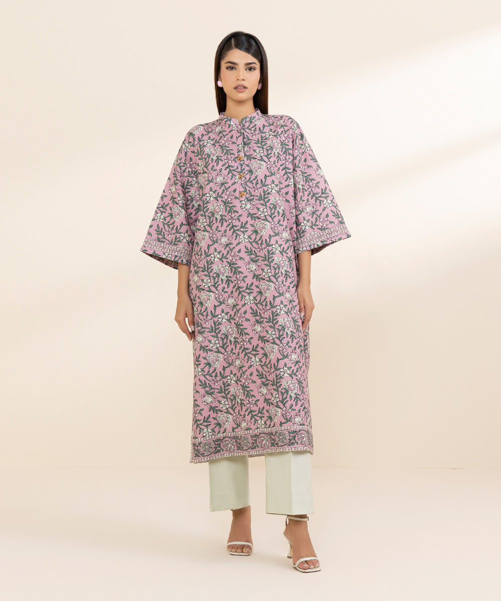 Women's Unstitched Khaddar Pink Printed Shirt