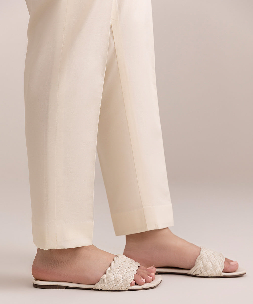 Women's Unstitched Cambric Off White Printed Trousers Fabric