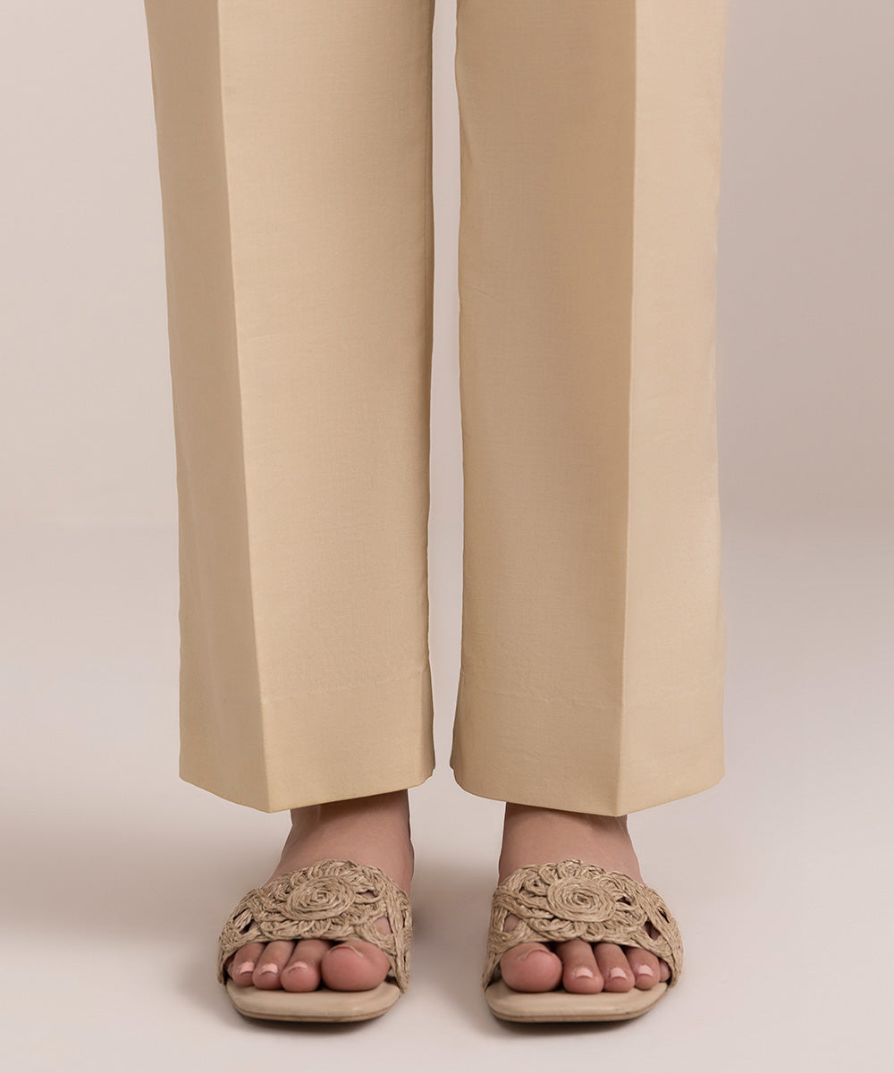 Women's Unstitched Cambric Beige Printed Trousers Fabric