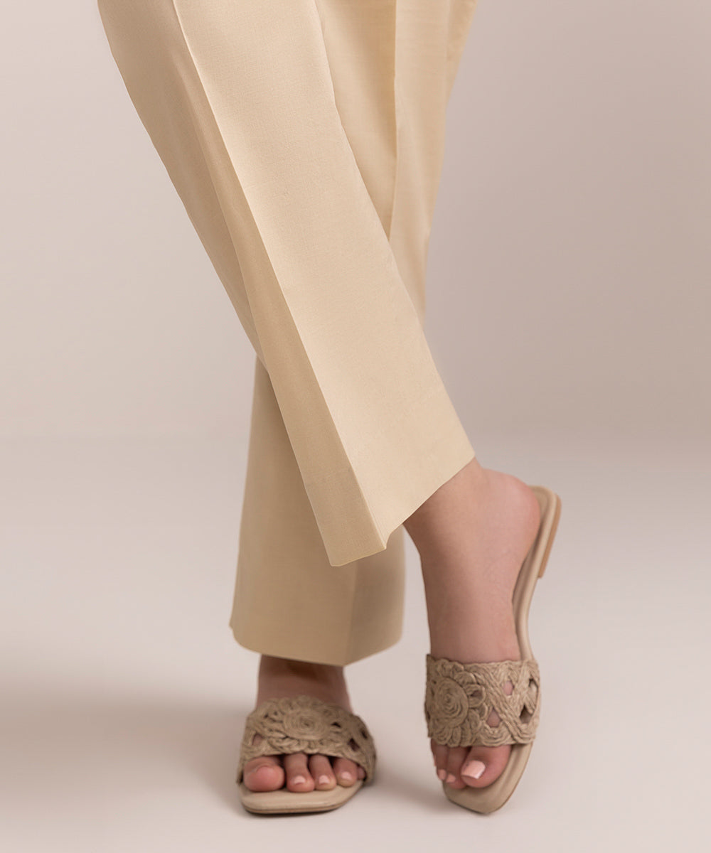 Women's Unstitched Cambric Beige Printed Trousers Fabric