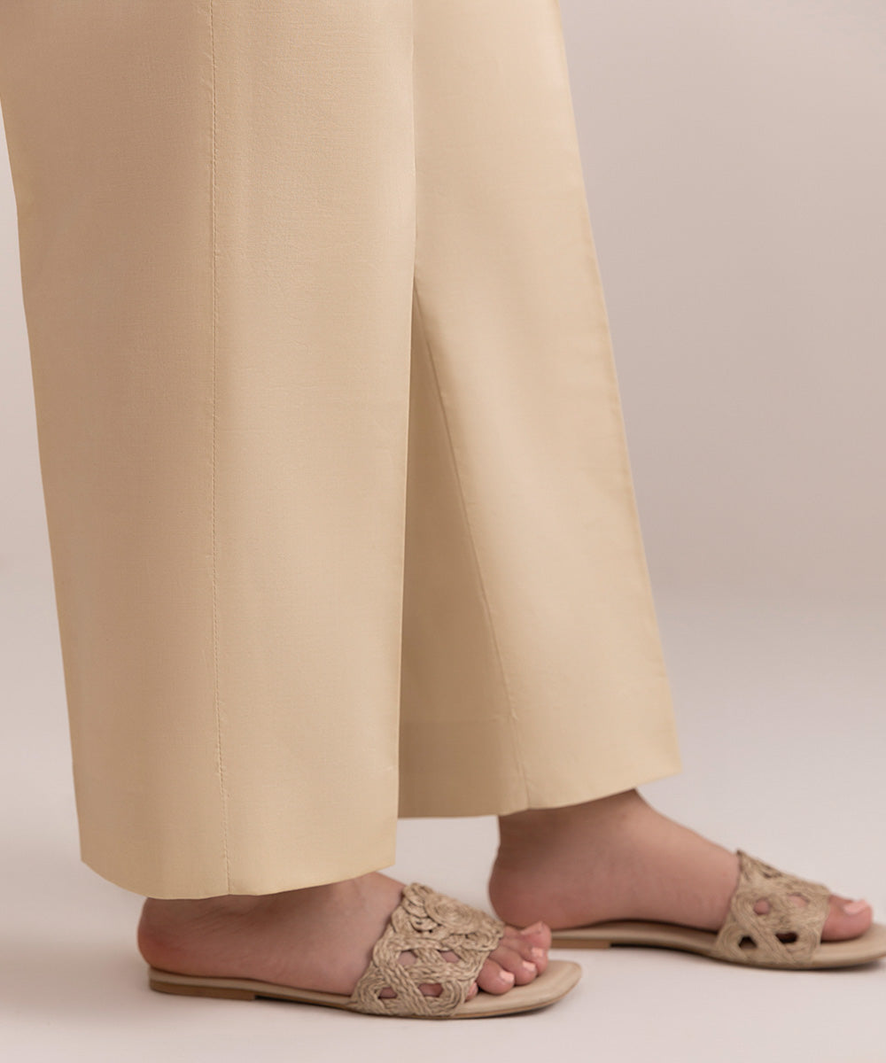 Women's Unstitched Cambric Beige Printed Trousers Fabric