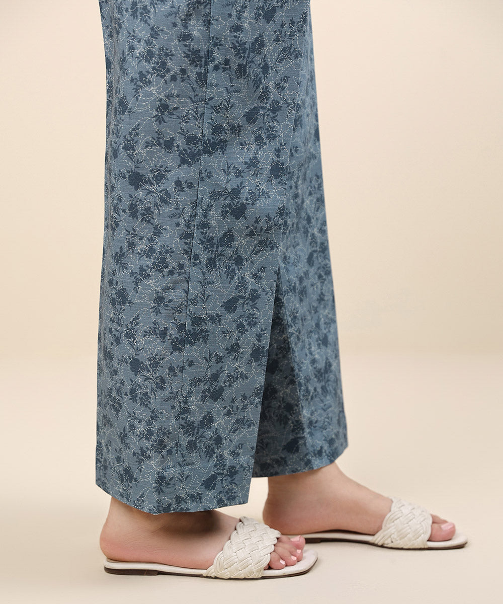 Women's Unstitched Khaddar Blue Printed Trousers Fabric 