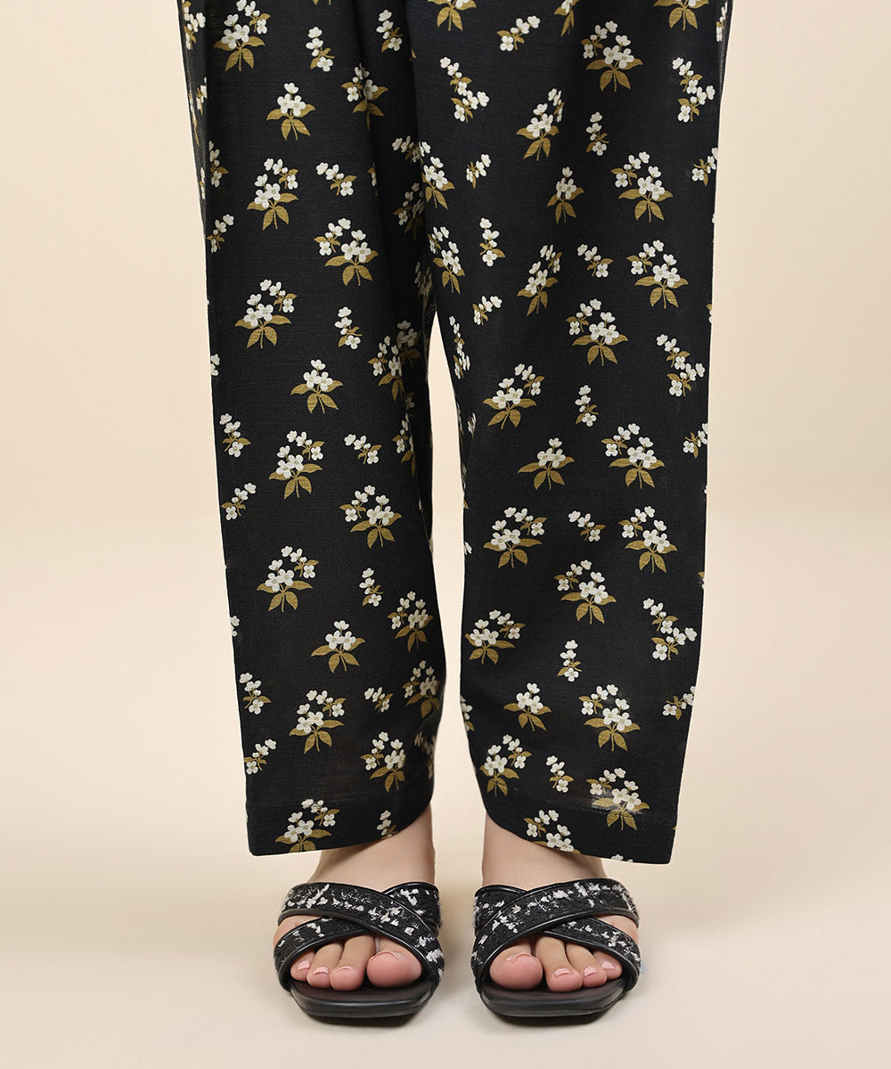 Women's Unstitched Khaddar Black Printed Trousers Fabric 