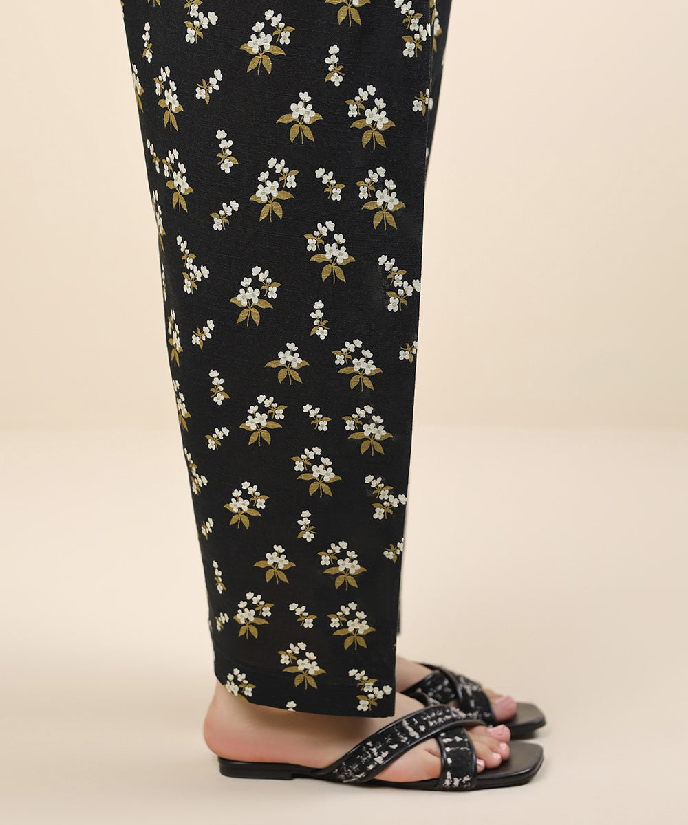 Women's Unstitched Khaddar Black Printed Trousers Fabric 