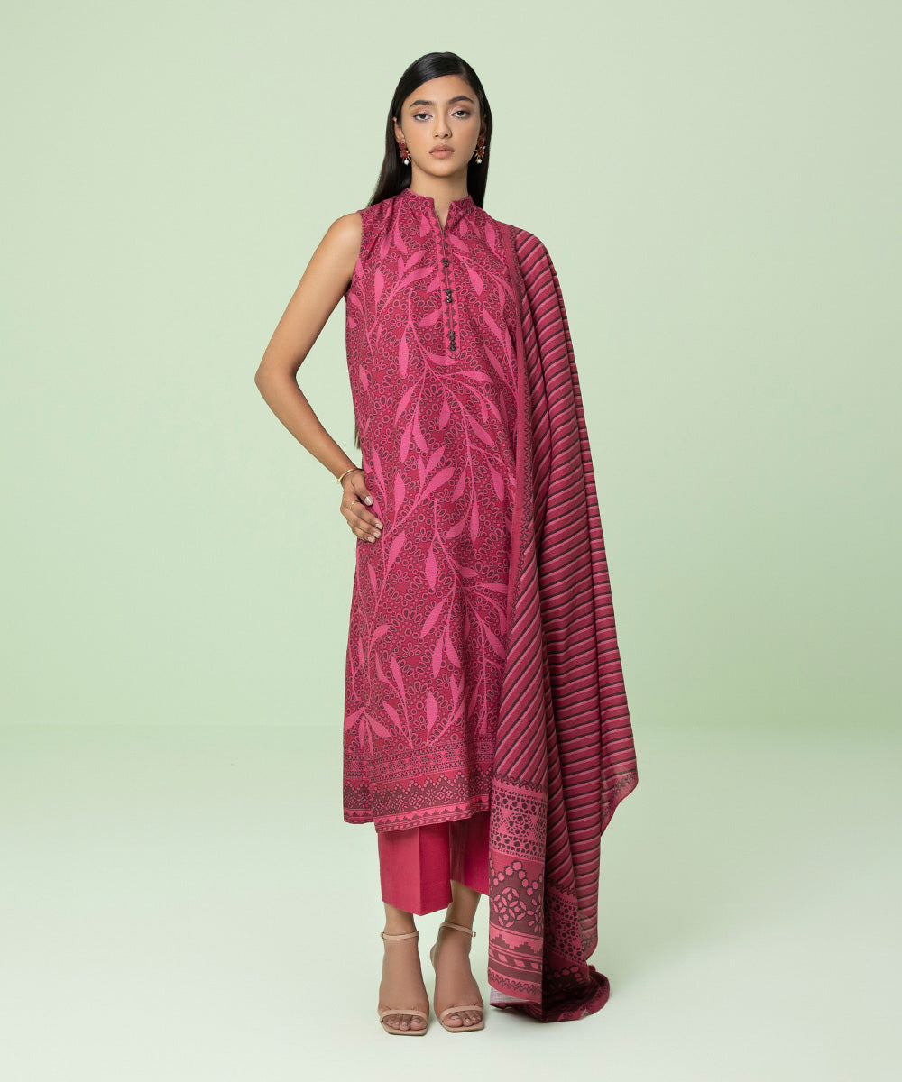 Women's Winter Unstitched Khaddar Pink 2 Piece Suit