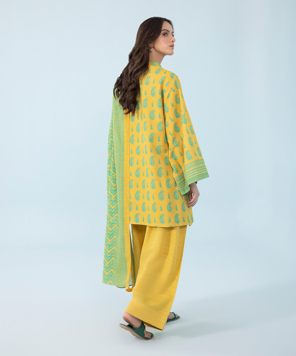 Women's Winter Unstitched Printed Khaddar Yellow 2 Piece Suit