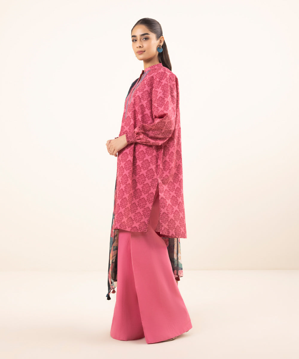 Women's Intermix Unstitched Cambric Pink 2 Piece Suit