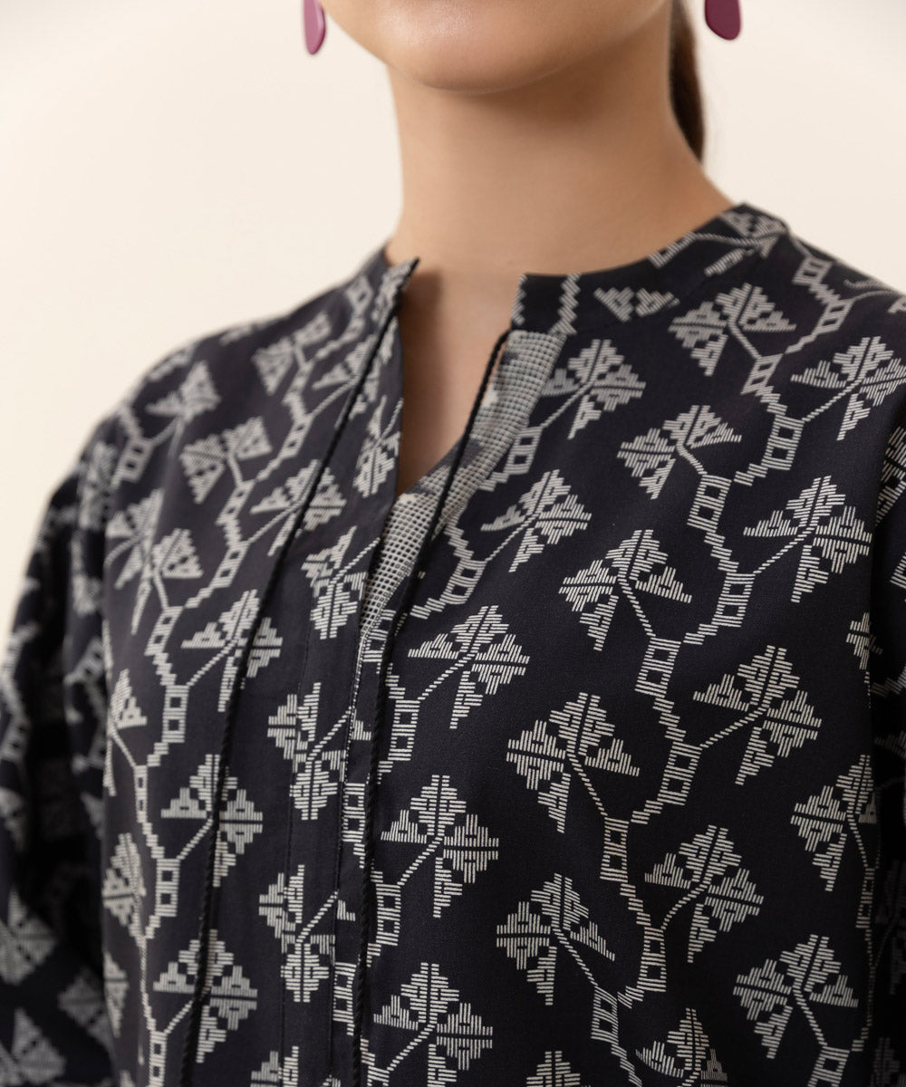 Women's Intermix Unstitched Cambric Black 2 Piece Suit