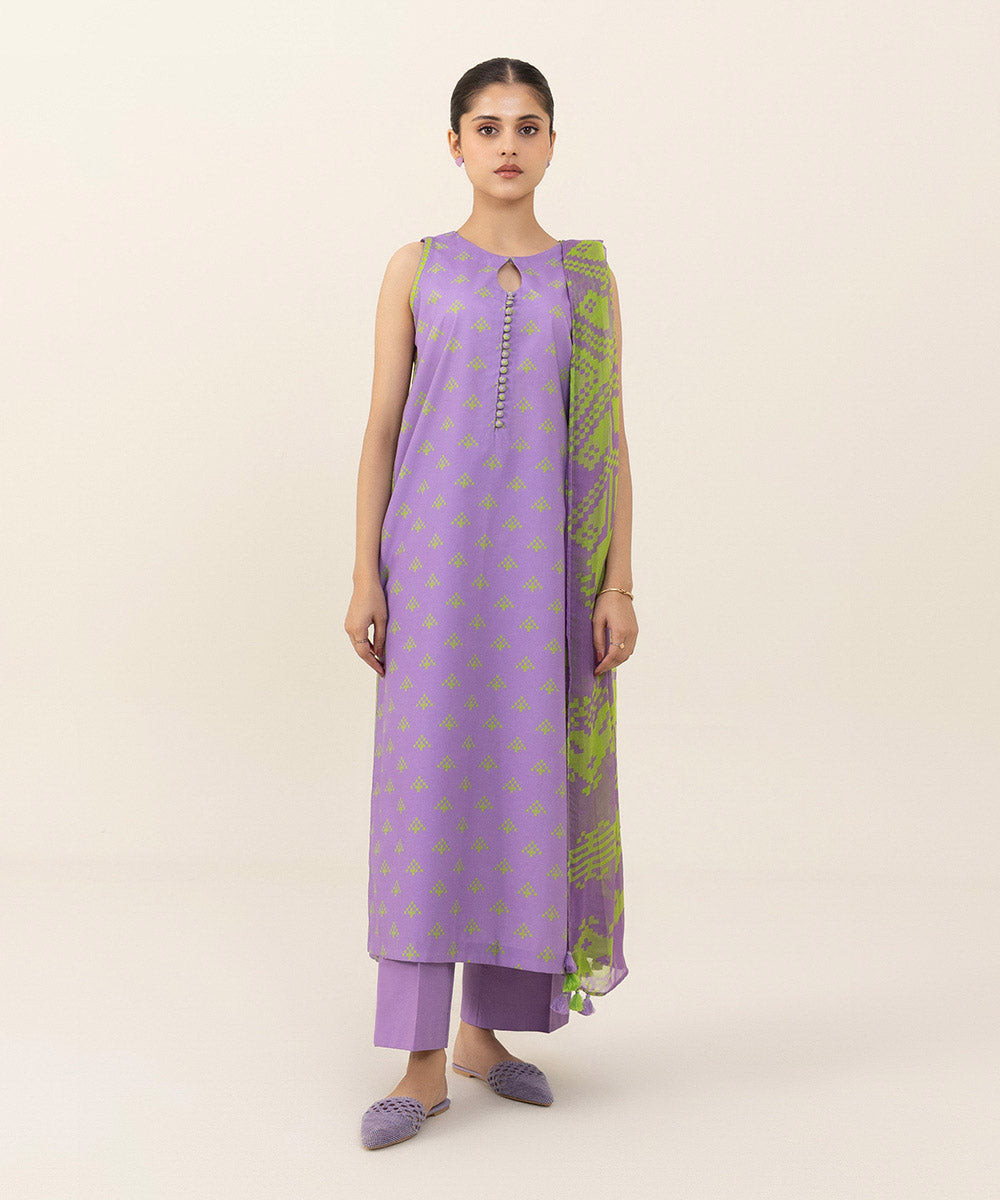 Women's Intermix Unstitched Cambric Purple 3 Piece Suit