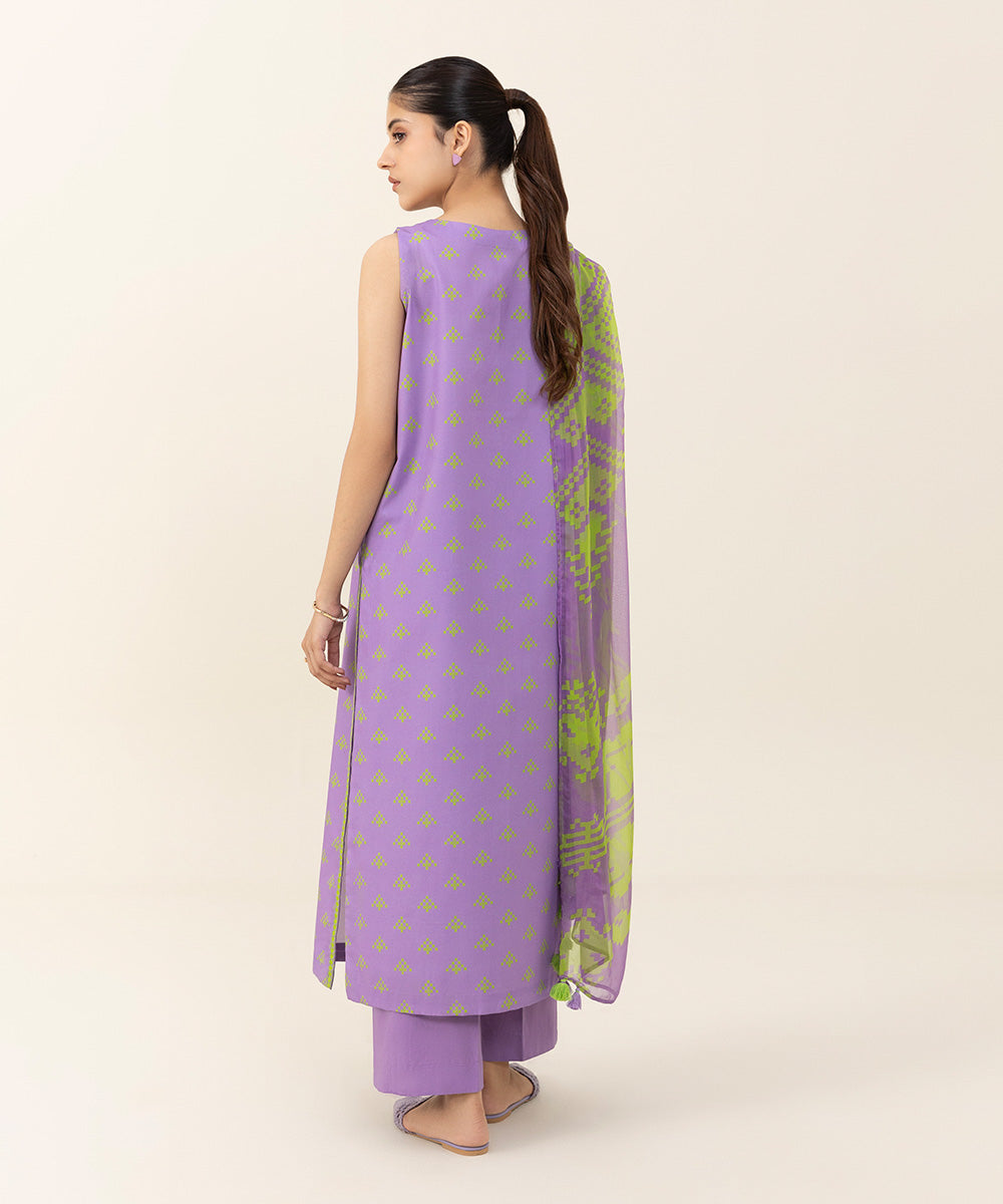 Women's Intermix Unstitched Cambric Purple 3 Piece Suit