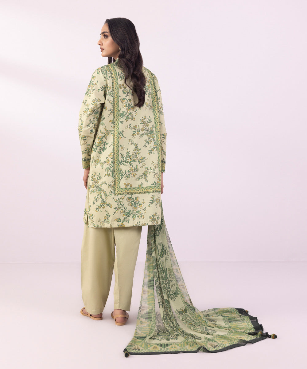 Women's Unstitched Lawn Printed Moss Green 2 Piece Suit