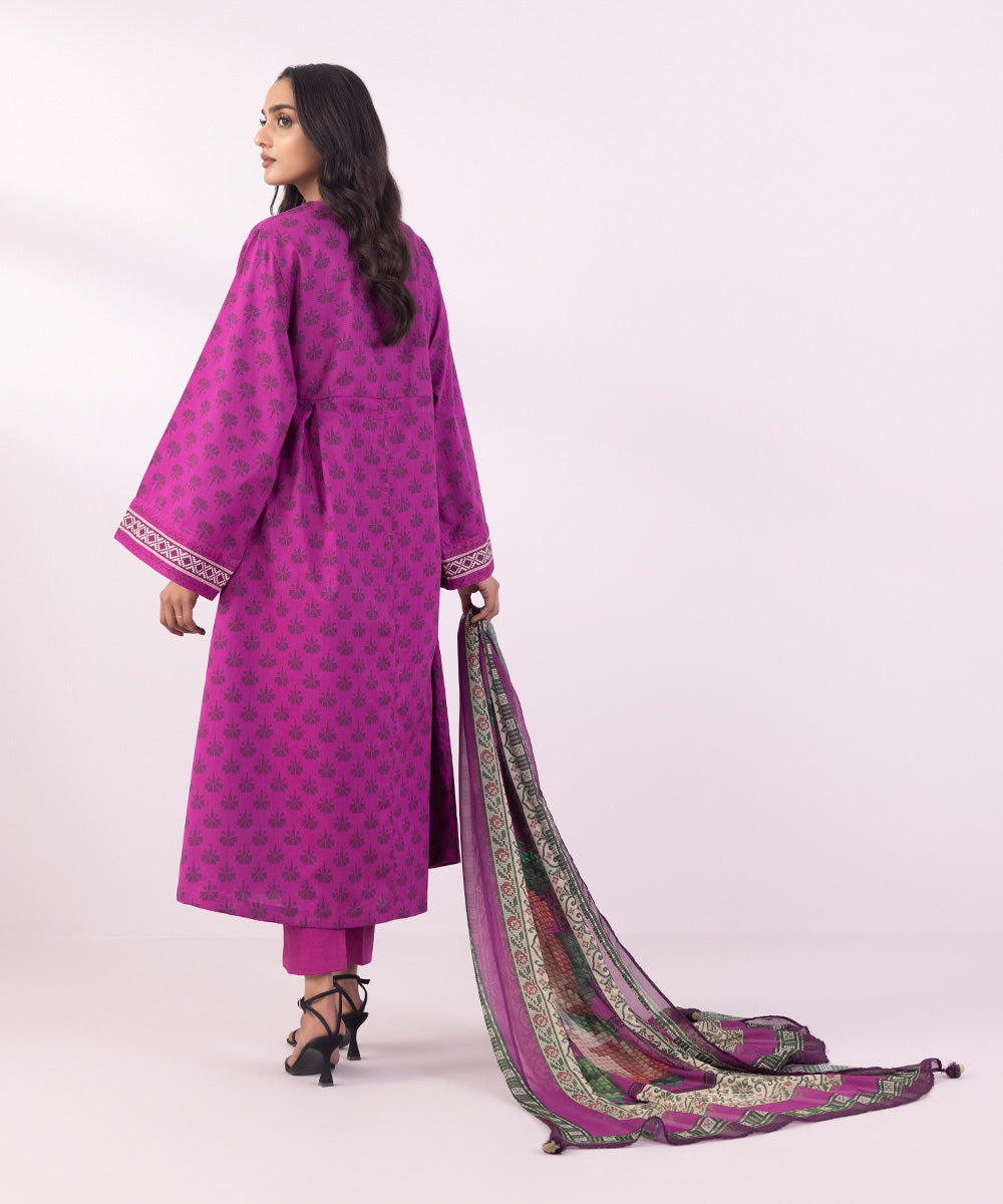 Women's Unstitched Lawn Printed Purple 2 Piece Suit