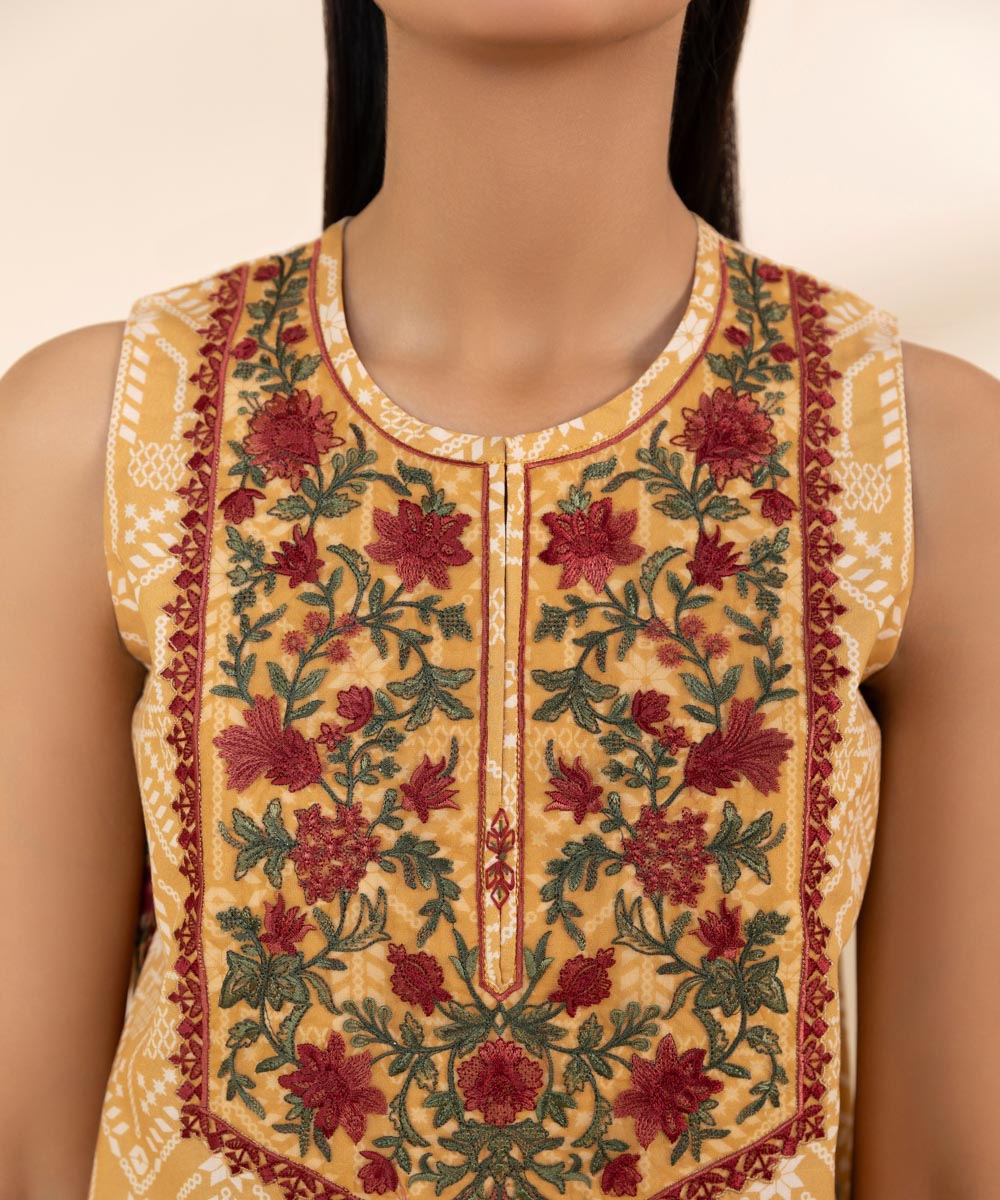 Women's Lawn Embroidered Yellow Unstitched 2 Piece Suit