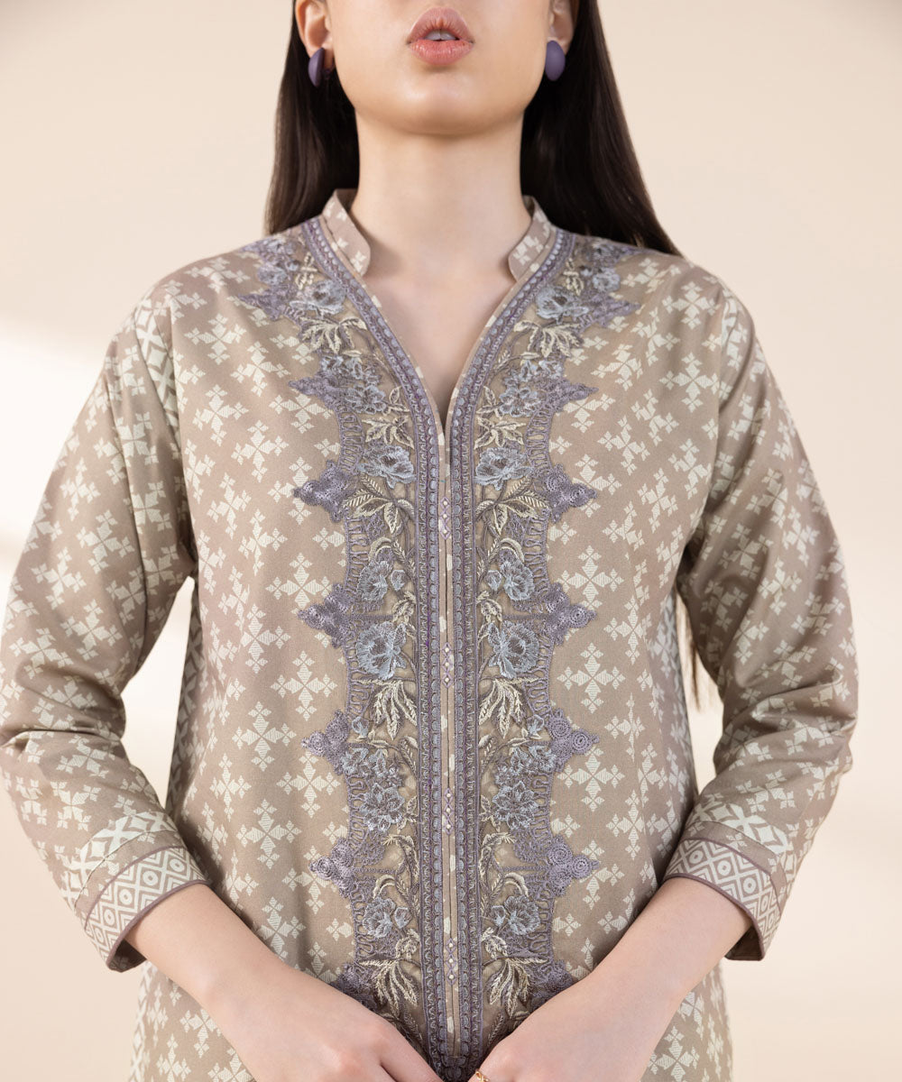 Women's Lawn Embroidered Beige Unstitched 2 Piece Suit