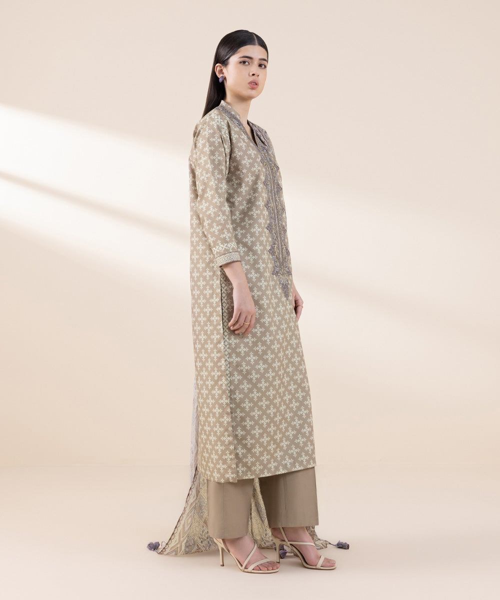 Women's Lawn Embroidered Beige Unstitched 2 Piece Suit