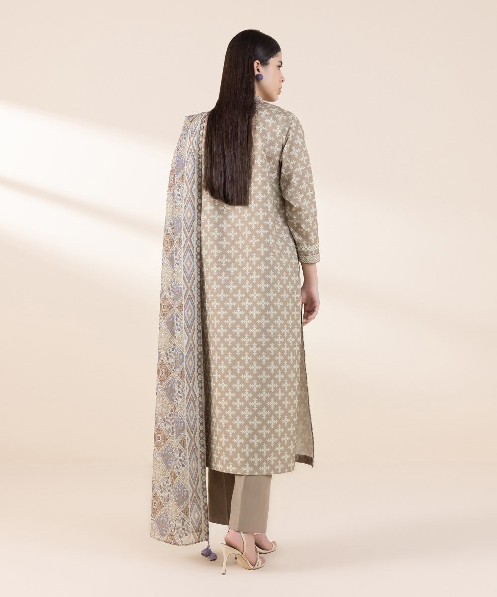 Women's Lawn Embroidered Beige Unstitched 2 Piece Suit