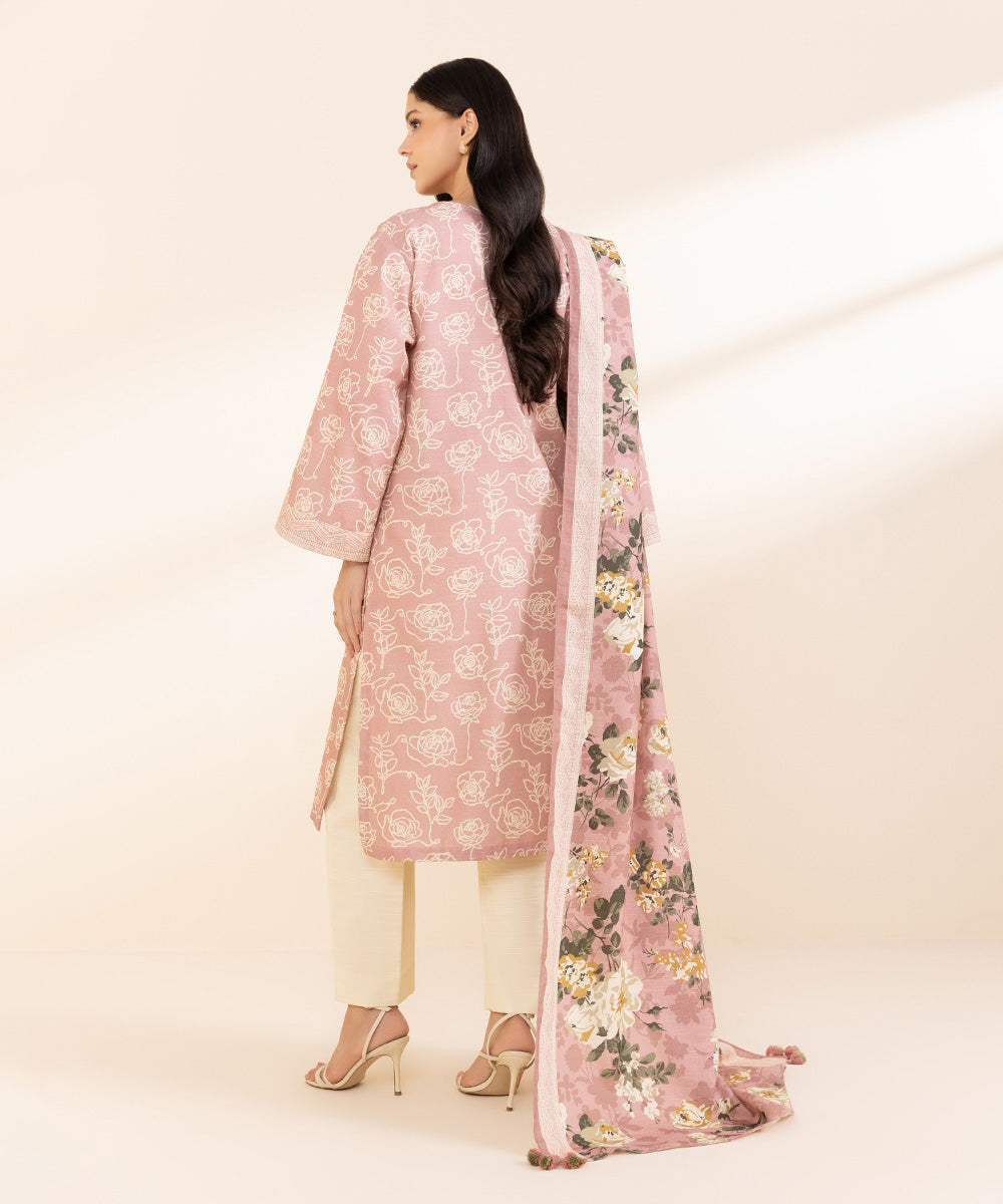 Women's Unstitched Light Khaddar Embroidered Pink 2 Piece Suit