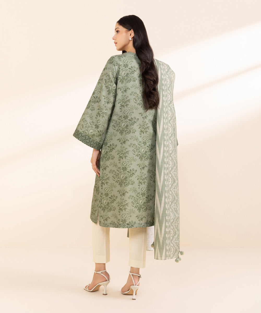 Women's Unstitched Light Khaddar Embroidered Green 2 Piece Suit