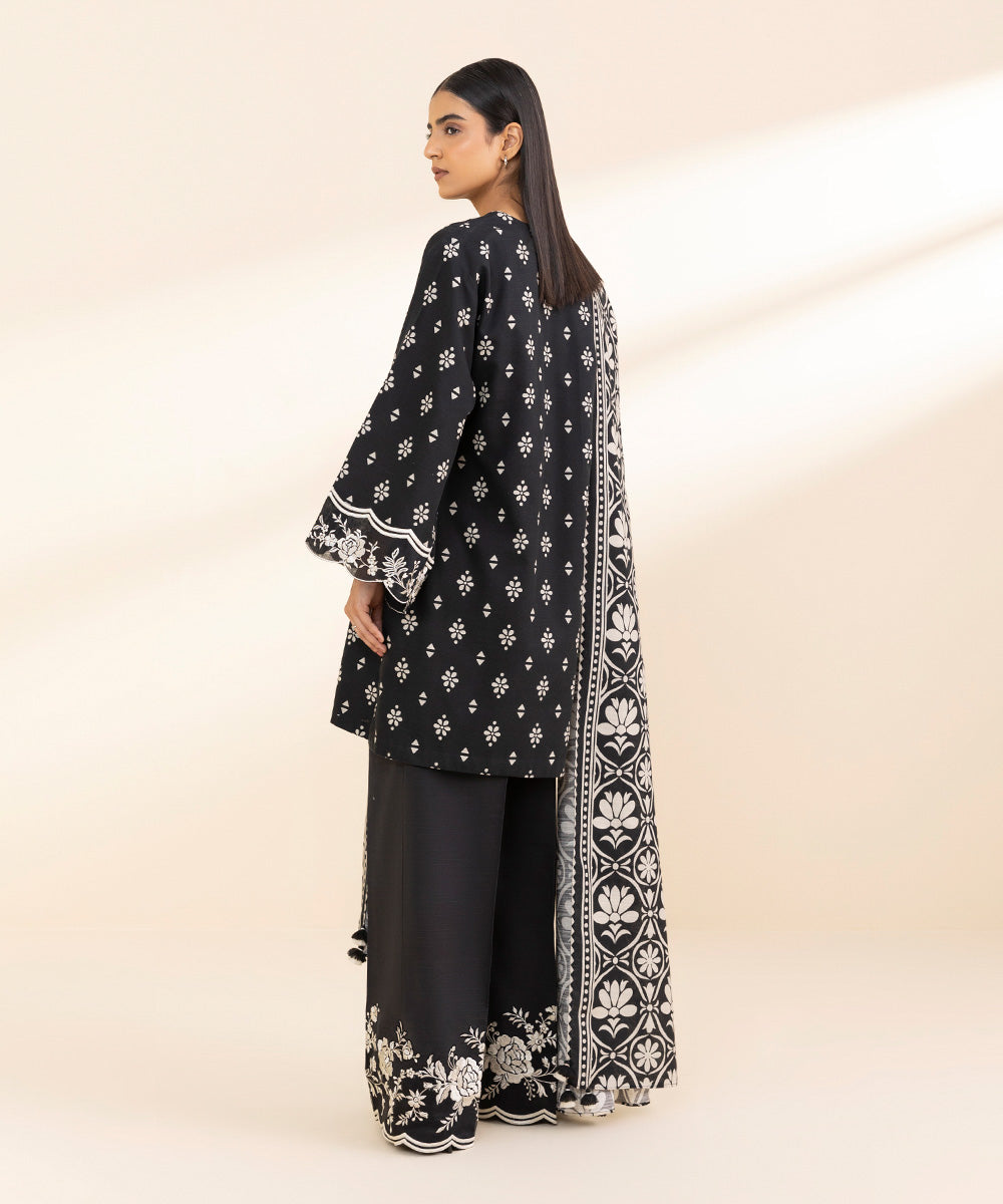 Women's Unstitched Khaddar Embroidered Black 2 Piece Suit