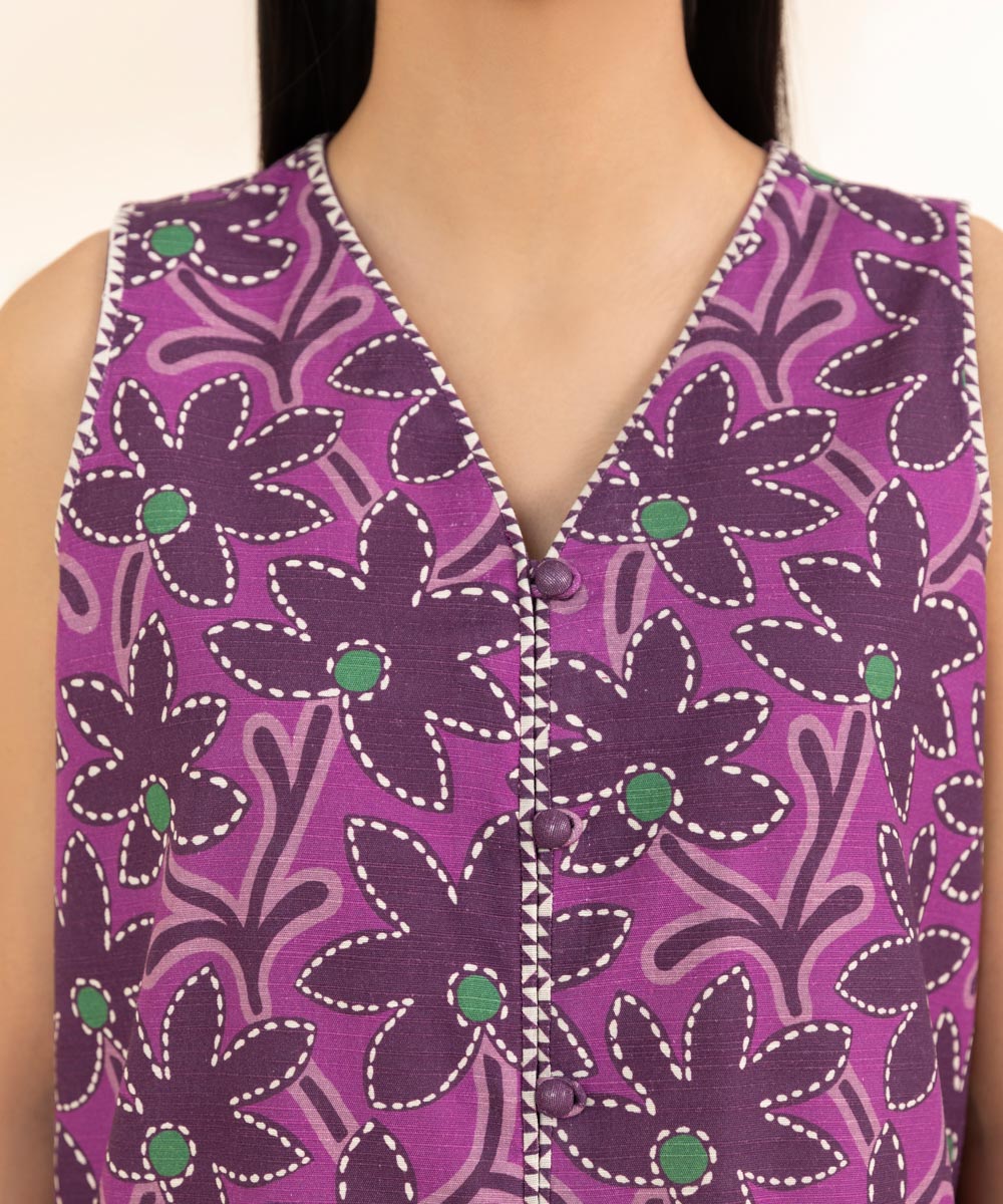 Women's Unstitched Khaddar Printed Purple 2 Piece Suit