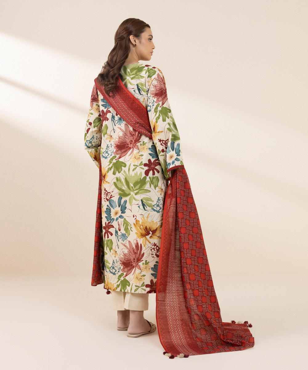 Women's Unstitched Khaddar Printed Multi 2 Piece Suit