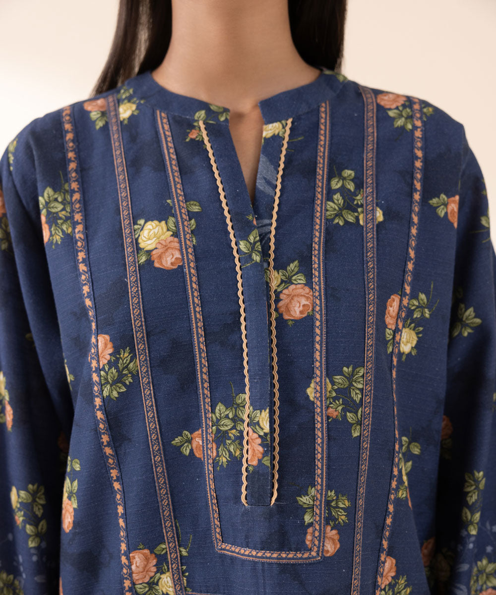 Women's Unstitched Light Khaddar Blue Printed 2 Piece Suit