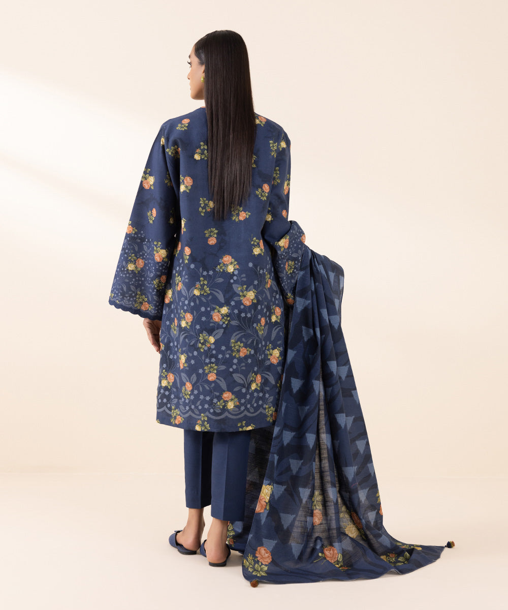 Women's Unstitched Light Khaddar Blue Printed 2 Piece Suit