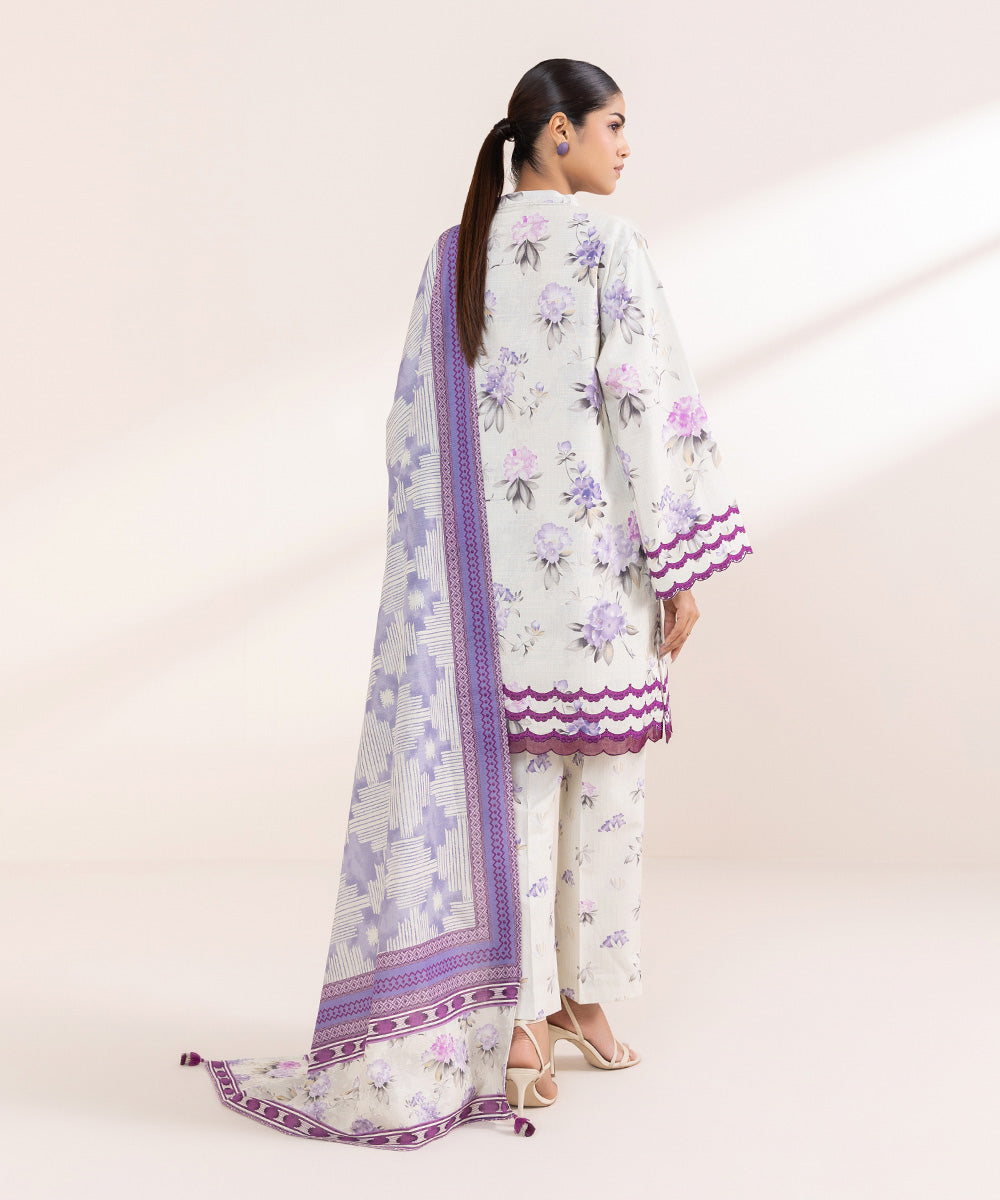 Women's Unstitched Khaddar Off White Printed 2 Piece Suit