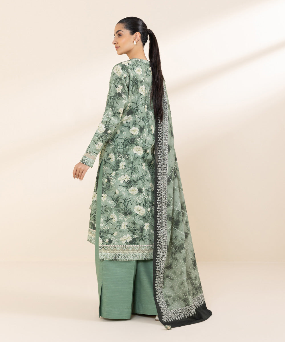 Women's Unstitched Khaddar Green Printed 2 Piece Suit