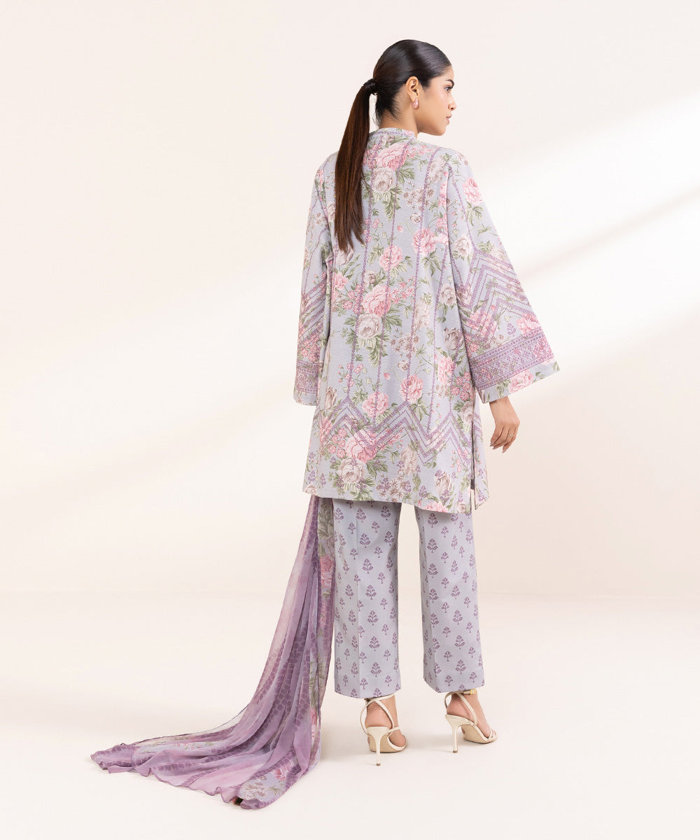 Women's Unstitched Khaddar Purple Printed 2 Piece Suit