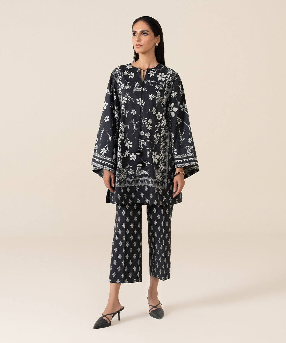 Unstitched Women's Printed Lawn Monochrome 2 Piece Suit