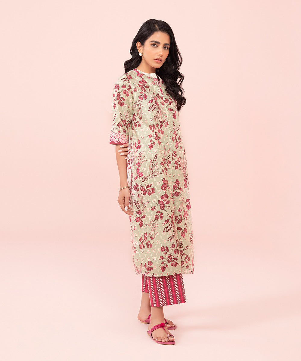 Women's Unstitched Printed Cambric Pink 2 Piece Suit
