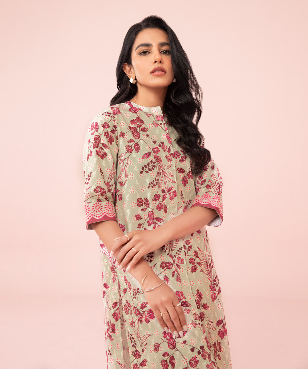 Women's Unstitched Printed Cambric Pink 2 Piece Suit