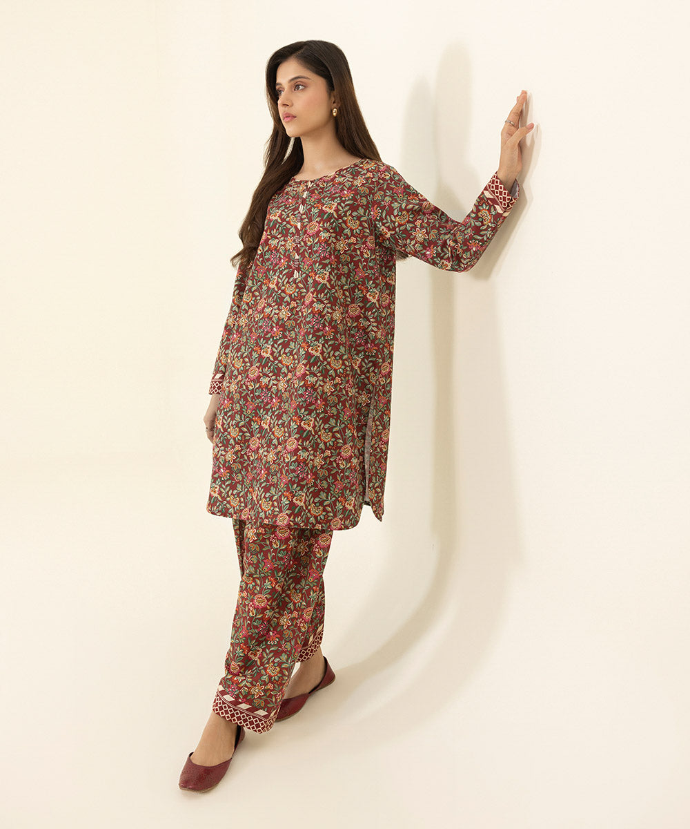 Women's Unstitched Printed Khaddar Red 2 Piece Suit