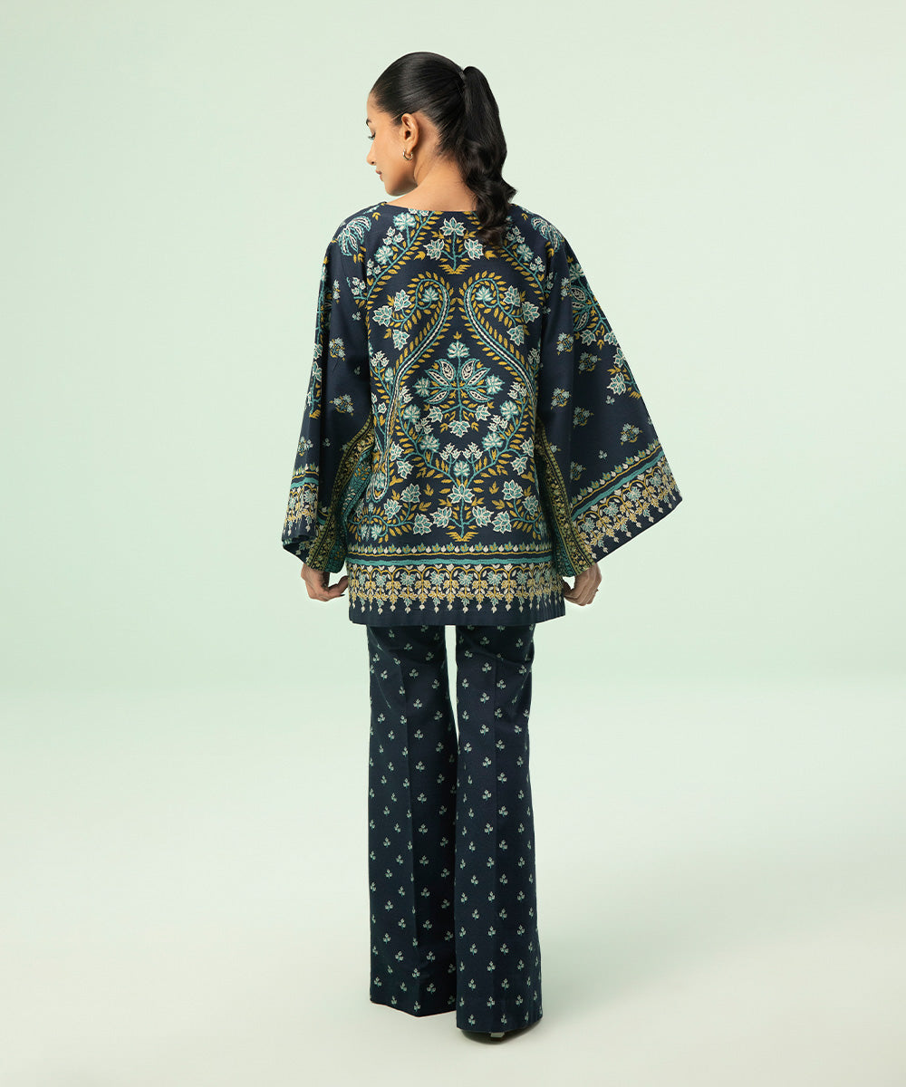 Women's Winter Unstitched Khaddar Blue 2 Piece Suit