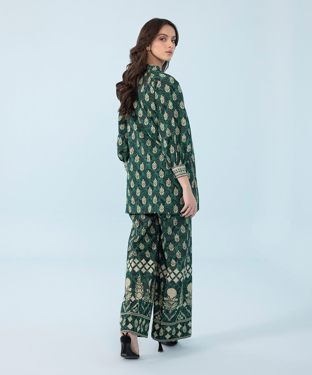 Women's Winter Unstitched Printed Khaddar Green 2 Piece Suit