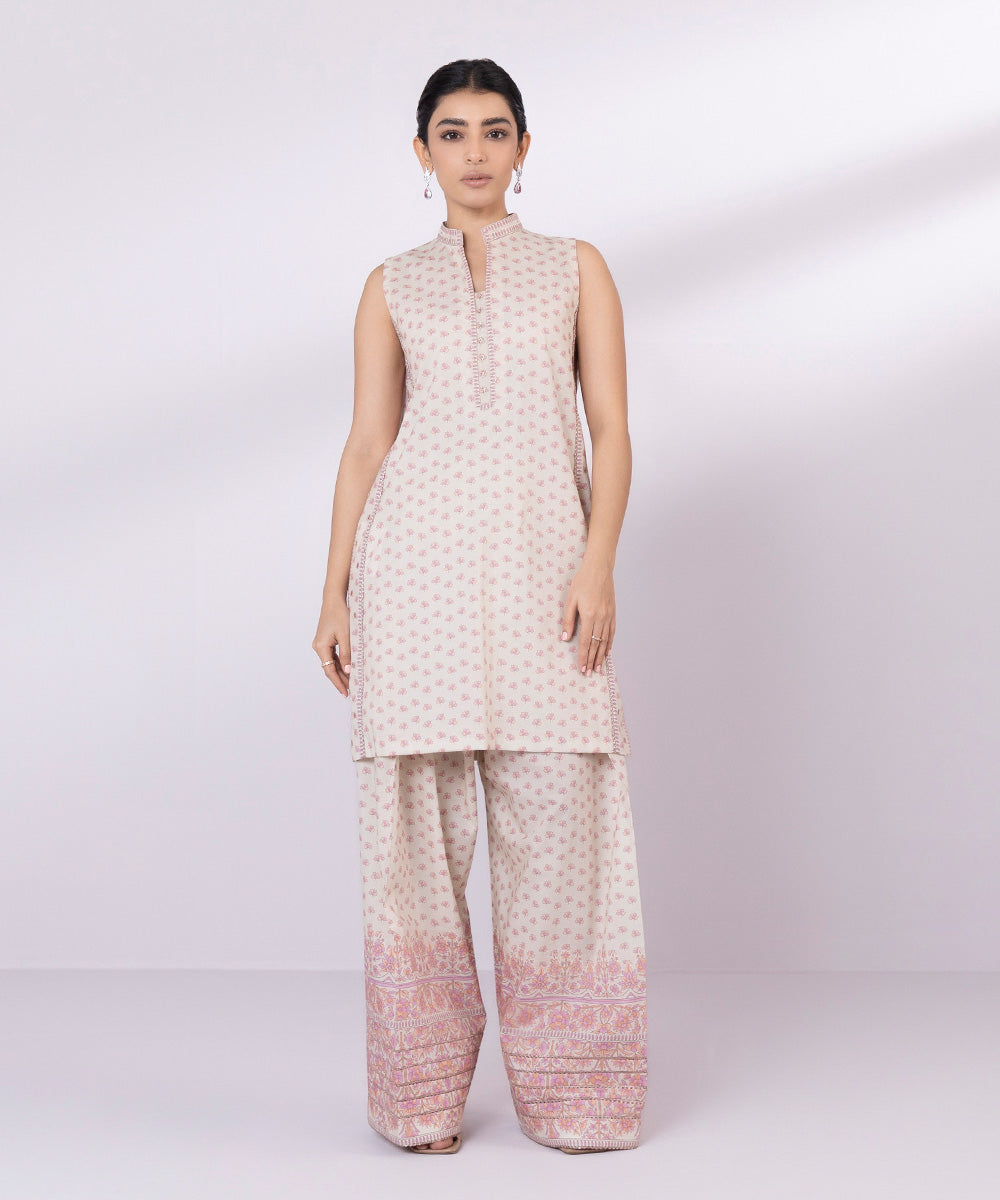 Women's Unstitched Lawn Printed Off White 2 Piece Suit