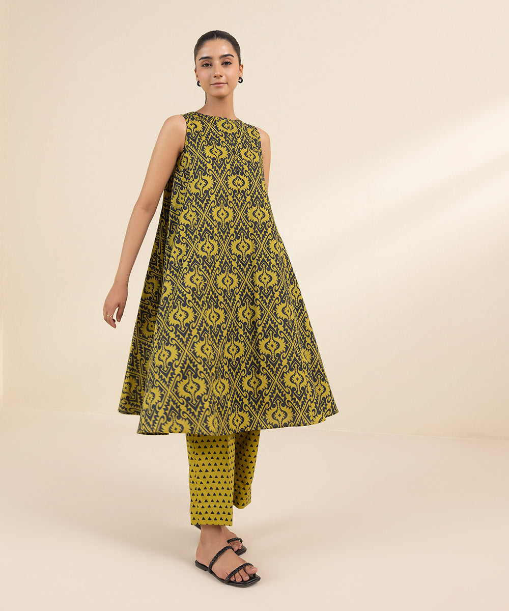 Women's Unstitched Lawn Yellow Printed 2 Piece Suit