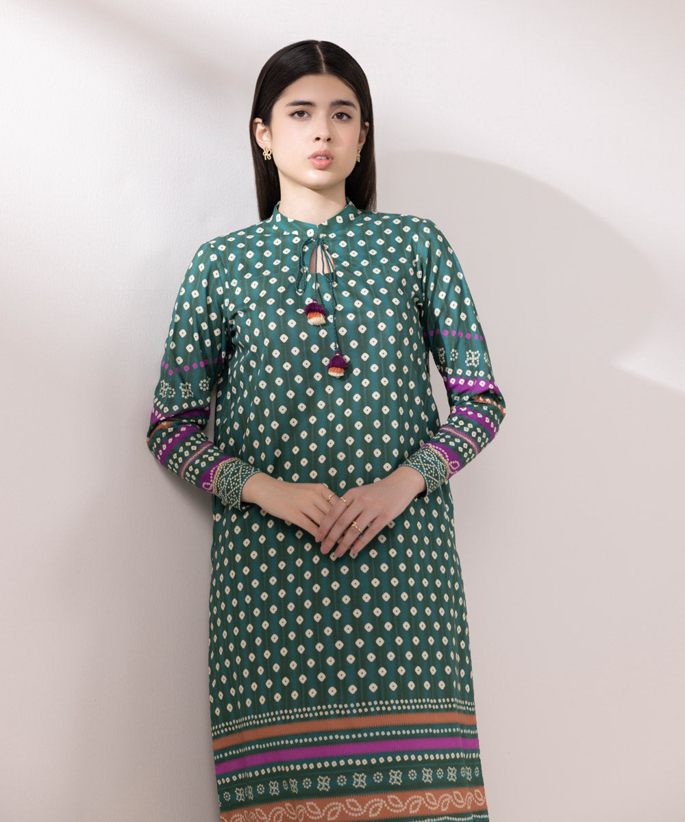 Women's Unstitched Lawn Printed Green 2 Piece Suit