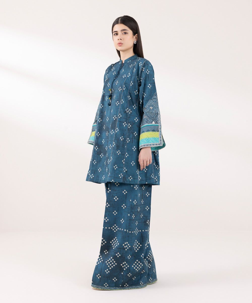 Women's Unstitched Lawn Printed Blue 2 Piece Suit