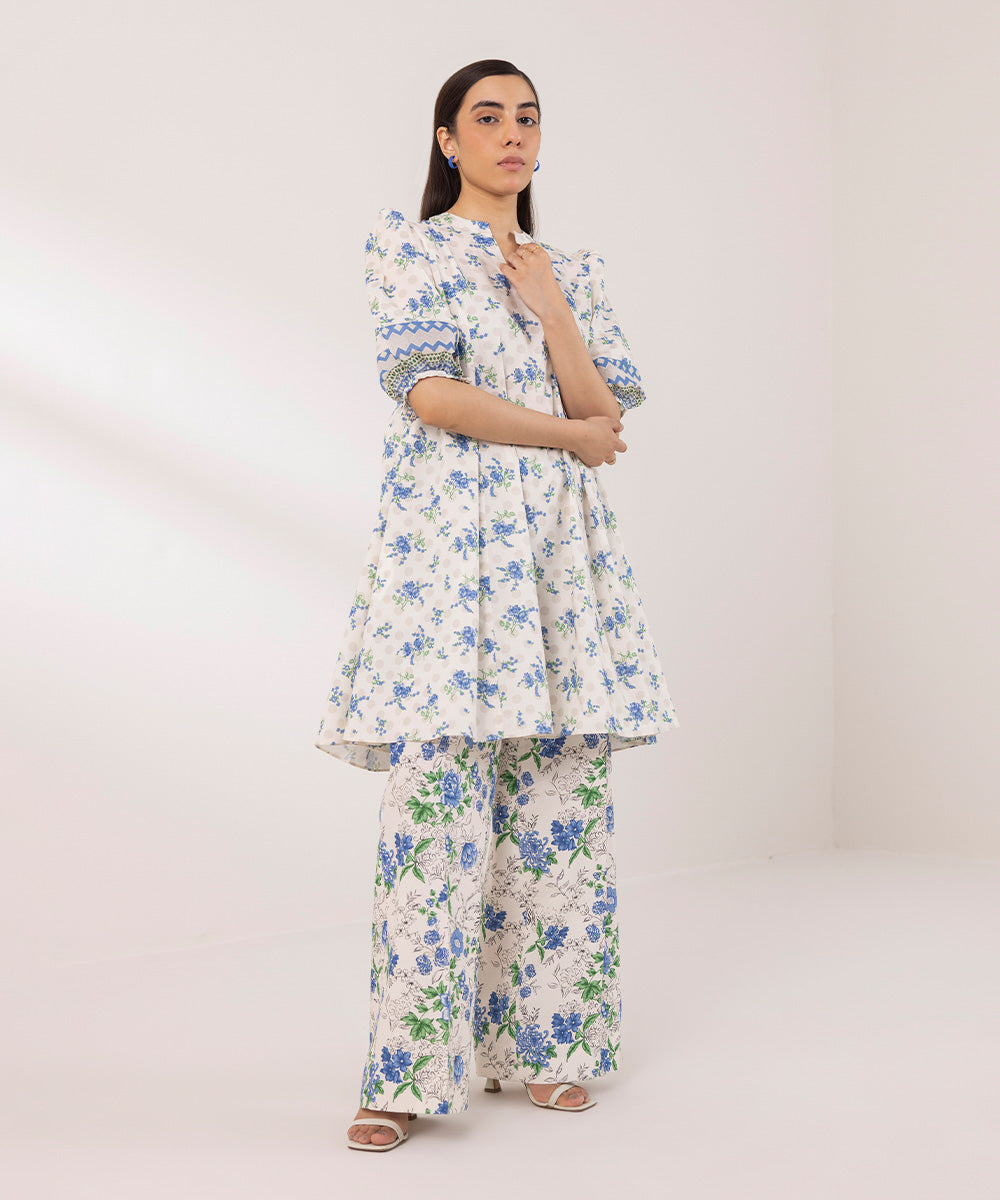 Women's Lawn Printed White Unstitched 2 Piece Suit