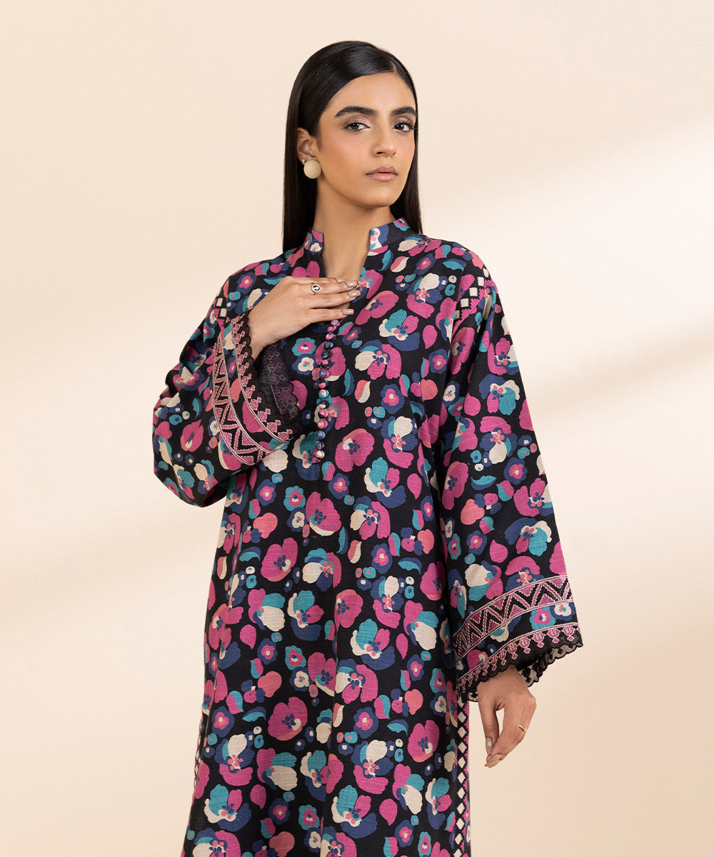 Women's Unstitched Light Khaddar Embroidered Multi 2 Piece Suit