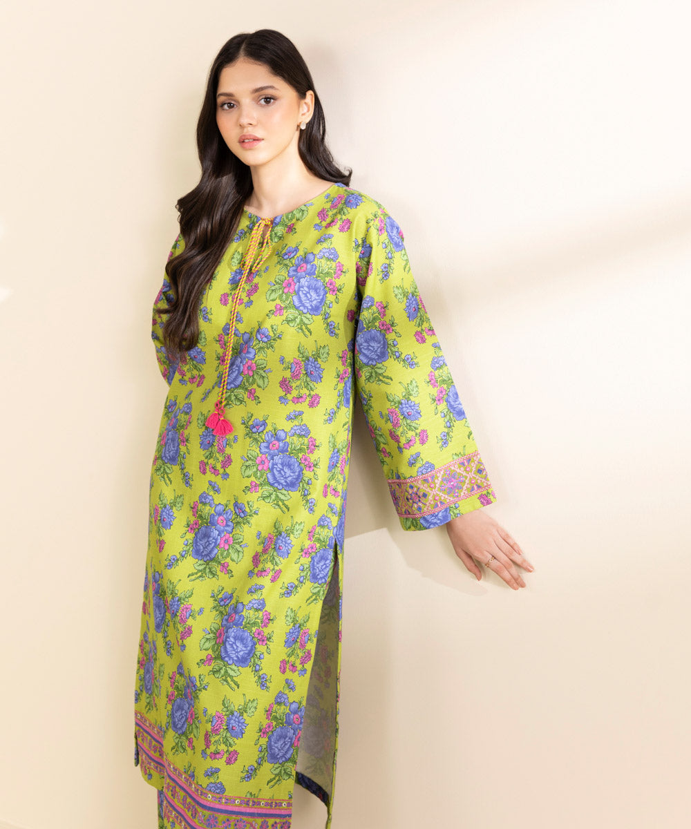 Women's Unstitched Light Khaddar Embroidered Multi 2 Piece Suit