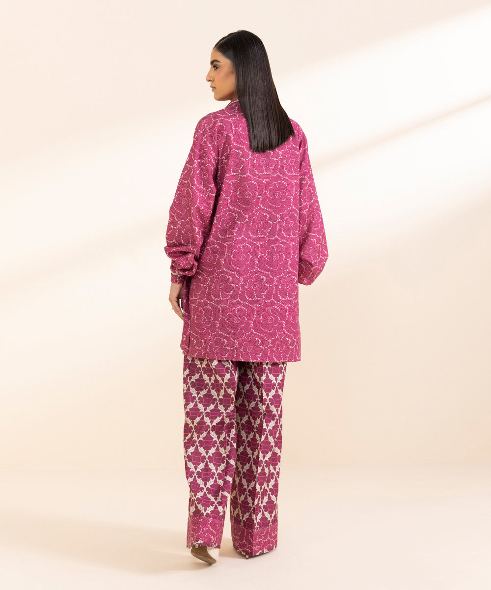 Women's Unstitched Light Khaddar Printed Pink 2 Piece Suit