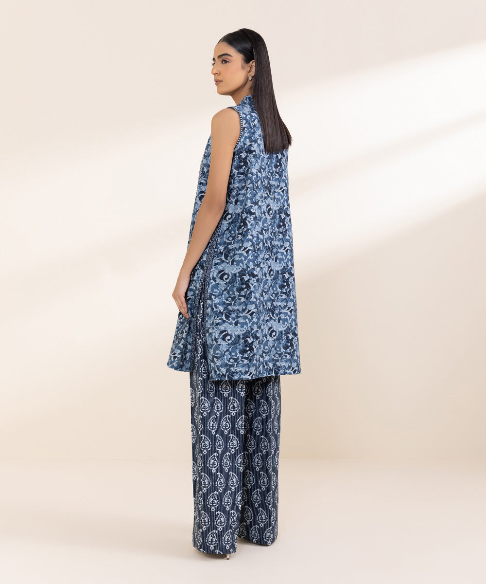 Women's Unstitched Embroidered Oxford Blue Khaddar Shirt and Trousers