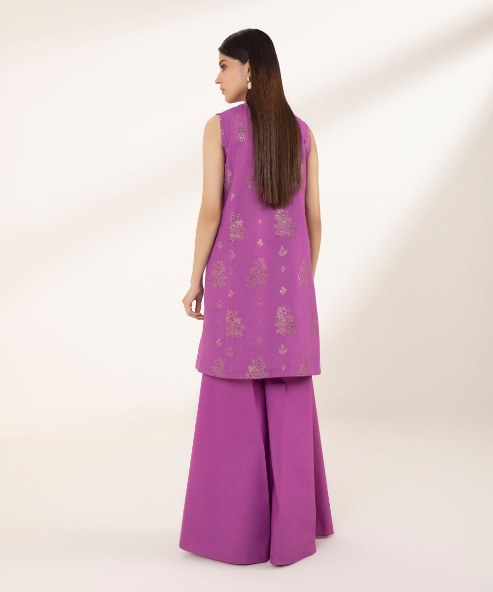 Women's Unstitched Jacquard Printed Purple 2 Piece Suit