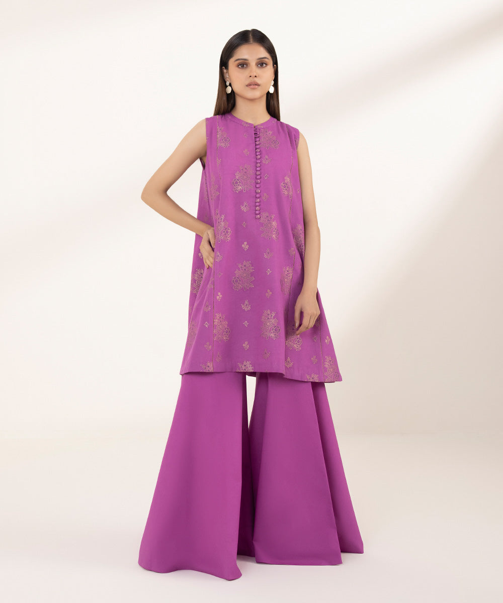 Women's Unstitched Jacquard Printed Purple 2 Piece Suit